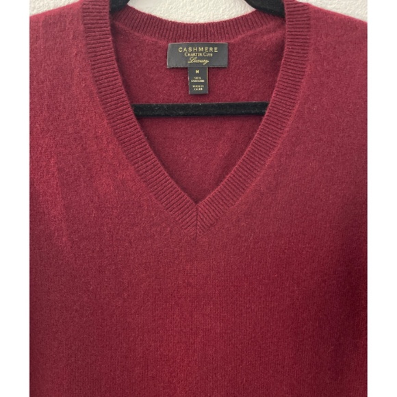 Charter Club Luxury 100% Cashmere V-neck Sweater Burgundy Medium - Picture 3 of 5